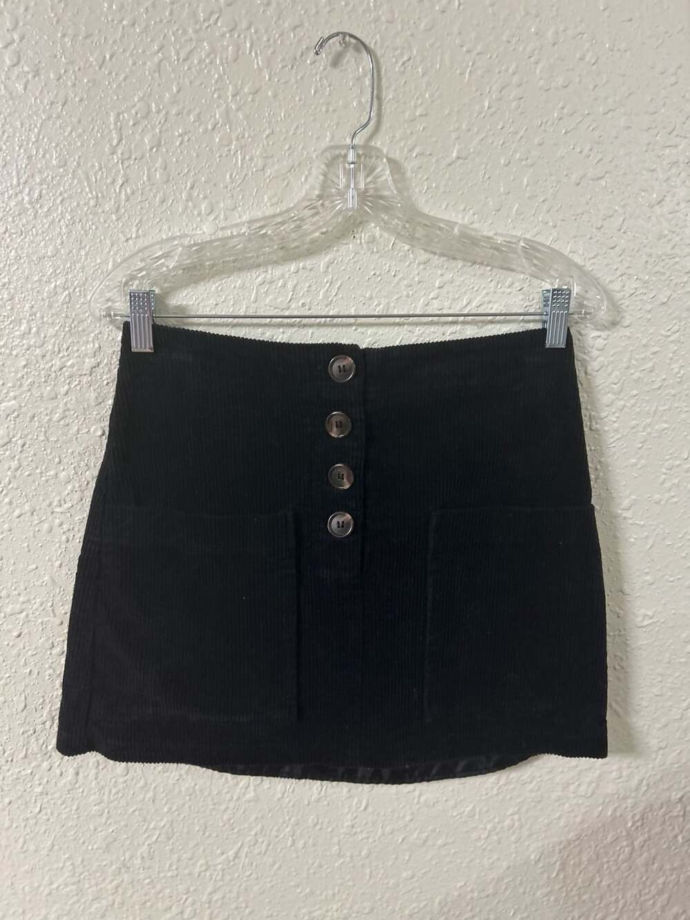 Pink Lily Corduroy Mini Skirt Size M Black Button Front Pocket